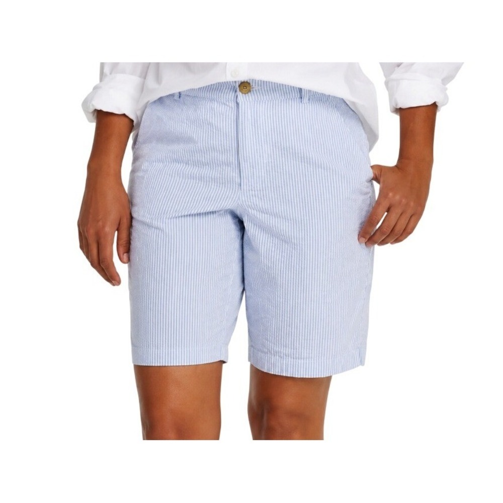 L.L.Bean Womens 16 Comfort Stretch Seersucker Bermuda Shorts 9" in Cirrus Blue